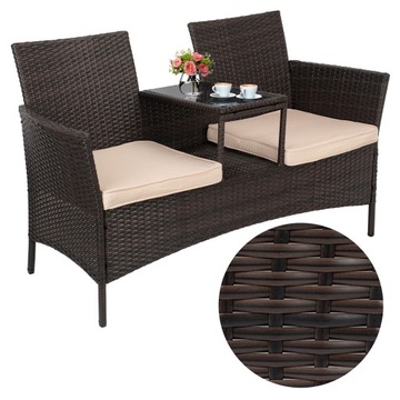 SOFA OGRODOWA DWUOSOBOWA TECHNORATTAN NA BALKON TARAS OGRÓD ŁAWKA STOLIK