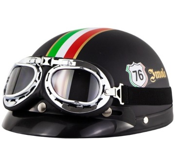AG221D KASK MOTOCYKLOWY HEŁM RETRO GOGLE CZARNY