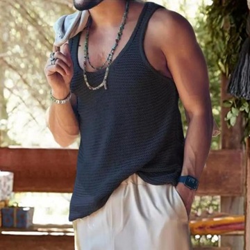 Мужской летний жилет без рукавов, однотонный, простой стиль