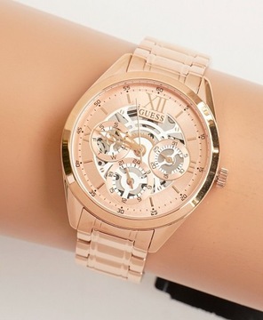 ZEGAREK DAMSKI GUESS CLEAR CUT SKELETON ROSE GOLD ORYGINALNY + PUDEŁKO