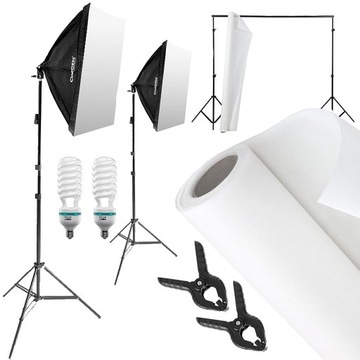 Zestaw fotograficzny TŁO 5m 2x softbox 50x70cm 85W