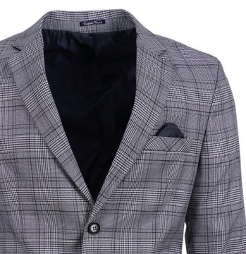 MARYNARKA MĘSKA BAWEŁNIANA W KRATKĘ WIZYTOWA ELEGANCKA CASUAL SZARA 62