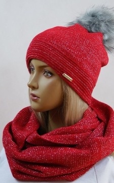 KOMPLET CZAPKA + KOMIN SZAL pompon # 09