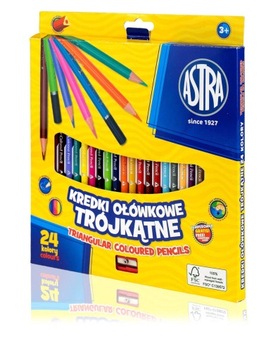 Kredki ołówkowe trójkątne 24KOL Astra + temperówka