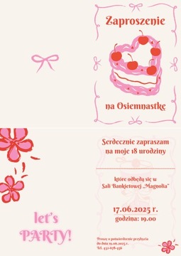Zaproszenia na 18 urodziny, osiemnastka, personalizowane, 10 sztuk