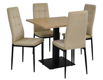 4 beżowe krzesła VELVET + kwadratowy stół do salon