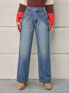 SHEIN SPODNIE DAMSKIE JEANSOWE NIEBIESKIE PROSTA NOGAWKA W32 892