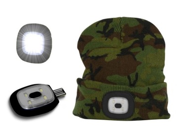 CZAPKA ZIMOWA Z LATARKĄ 4xLED BEZPIECZNA MORO