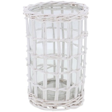 ŚWIECZNIK LAMPION RATTANOWY SZKŁO BAMBUS WZ2 BIAŁY