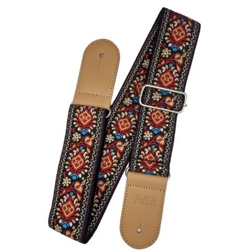 PASEK do gitary FOLK czerwony haftowany bogaty -ukulele banjo gitarowy