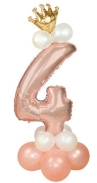 Urodzinowy zestaw balonów Cyfra 4 ROSE GOLD korona