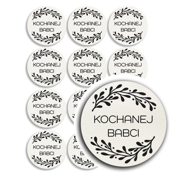 24x naklejki na dzień babci, napis Kochanej Babci, z papieru ecru 35mm