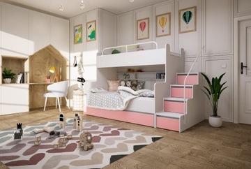 Łóżko piętrowe JSM3 ze schodami niebieski matowy+ materac piankowy Gratis!!