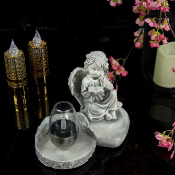 СЕРАЯ ГИПСОВАЯ ФИГУРКА Гробница СОЛНЕЧНАЯ СВЕТОДИОДНАЯ ЛАМПА