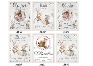 Metryczka Dla Dziecka Obrazek Personalizowany Prezent Na Chrzest A4 + Ramka