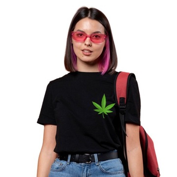 Koszulka Czarna CANNABIS Weed Liść Marihuany - L