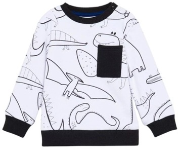 BLUZA CHŁOPIĘCA BIAŁO - CZARNA DINOZAURY RESERVED r. 74cm 6MIES