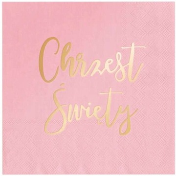 SERWETKI różowe CHRZEST ŚWIĘTY złote duże 10 szt