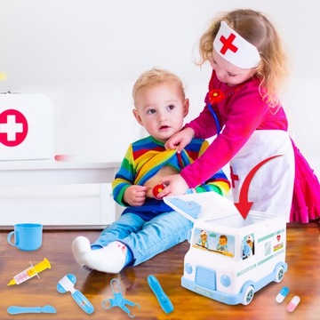 НАБОР ДОКТОРА АВТОМОБИЛЬ СКОРОЙ ПОМОЩИ ИГРУШКА ДЛЯ ДЕТЕЙ С КУКЛОЙ И НОСАЛАМИ