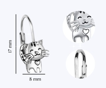KOLCZYKI SREBRNE DLA DZIEWCZYNKI DZIECI KOT KOTEK KOTKI ANGIELSKIE PREZENT
