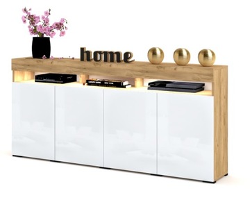 Duża Komoda LUNA 4D 180 Dąb Craft Biała LED