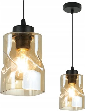 LAMPA CZARNA WISZĄCA SUFITOWA SZKLANY KLOSZ MIODOWA ZWIS 1 ŻYRANDOL LED E27