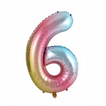 Balon foliowy w kształcie cyfry 6 tęczowy 100cm