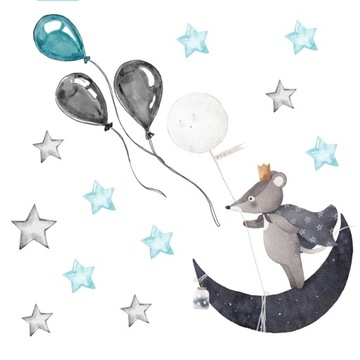 naklejki naklejka na ścianę dla dzieci pastele gwiazdy księżyc balony 120