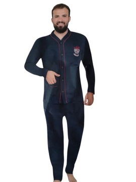 Piżama męska 100% Bawełna długi rękaw spodnie ZAPINANA ROZPINANA 3XL