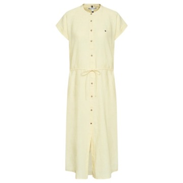 -36% TOMMY HILFIGER SUKIENKA LINEN MIDI ŻÓŁTA 34