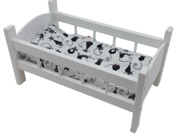 ŁÓŻECZKO DREWNIANE BIAŁE dla lalek + POŚCIEL