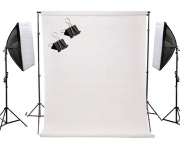 2x SOFTBOX 50x70 E27 800W TŁO 1,6x5m BIAŁE STATYWY
