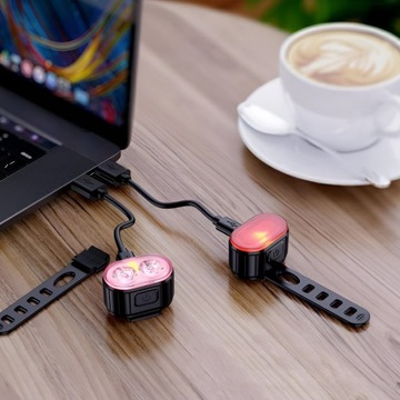 КОМПЛЕКТ СИГНАЛИЗАЦИОННЫХ ЛАМП ДЛЯ ВЕЛОСИПЕДА ПЕРЕДНИЙ ЗАДНИЙ ФОНАРЬ