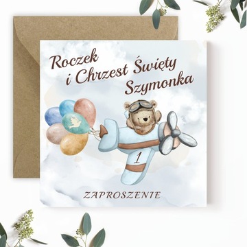 ZAPROSZENIA NA CHRZEST I ROCZEK + IMIĘ + KOPERTA