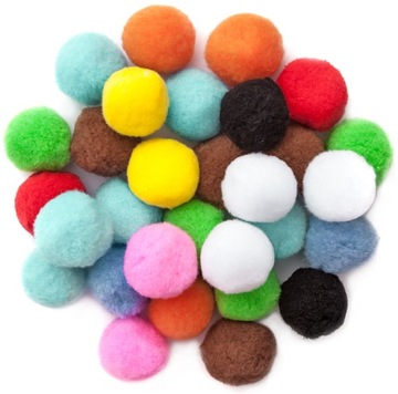 POMPONY POLIESTROWE 5cm 30szt MIX Puszyste kulki