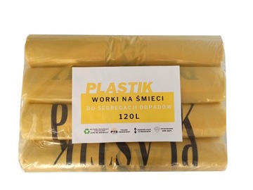 Worki do segregacji śmieci plastik tworzywa odpady 120l żółte zestaw 100szt