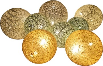 BAWEŁNIANE KULE ŚWIECĄCE LED 8 KUL LAMPKI ŁADNE NA BATERIE KOLOROWE 1 M
