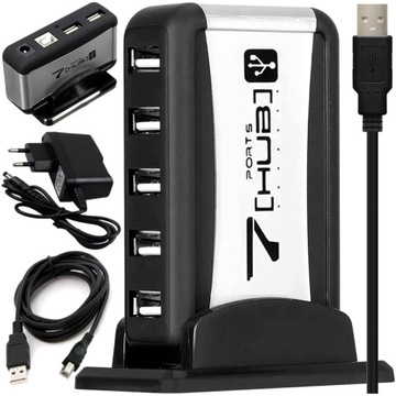 HUB USB AKTYWNY 7 PORTÓW USB ROZDZIELACZ ROZGAŁĘŹNIK 7w1 ŁADOWARKA ZASILACZ
