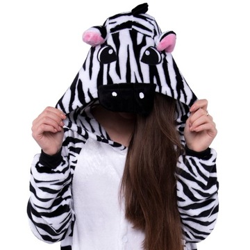 ZEBRA PIŻAMA Kigurumi Onesie Przebranie Pajacyk Kombinezon Dres L 165-174