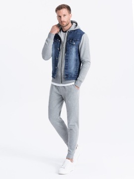Kurtka męska jeansowa katana z kapturem niebiesko-szara OM-JADJ-0124 L