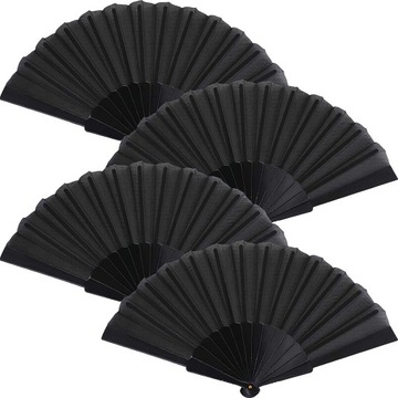 4 Pack Handheld Folding Fans Oriental Fabric Fans
