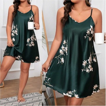 Piękna Koszula nocna satynowa Plus Size na ramiączkach (44-50) 4XL 48
