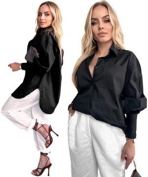 Elegancka KOSZULA damska oversize rozcięcia modna stylowa