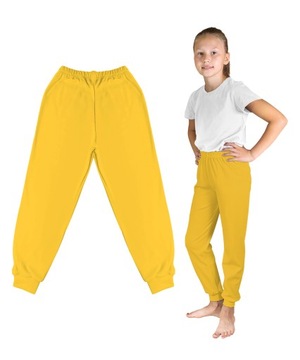 SPODNIE DRESOWE DZIECIĘCE 128 BAWEŁNIANE GŁADKIE ŻÓŁTE CHŁOPIĘCE DZIEWCZĘCE