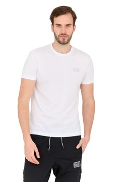EA7 Biały t-shirt męski z małym szarym logo XXL
