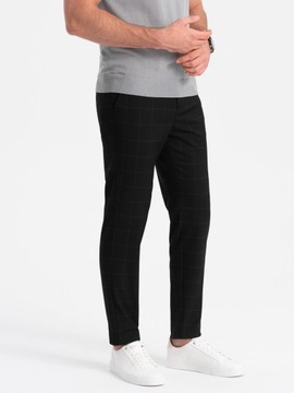 Spodnie męskie o klasycznym kroju w kratę czarne V5 OM-PACP-0187 XXL