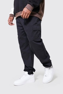 boohoo Man czarne Spodnie cargo Plus Slim Fit 5XL