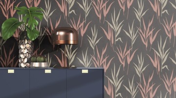 ОБОИ ТРАВА ЛИСТЬЯ ГЛАМУР ЧЕРНЫЕ ОЛИВКО-РОЗОВЫЕ ГЛАМ