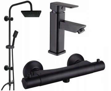 Deszczownica bateria termostat + umywalkowa CZARNA