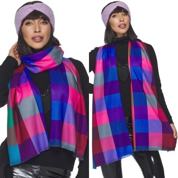 SZAL SZALIK DAMSKI jesień zima elegancki w kratę krata kolorowy multikolor